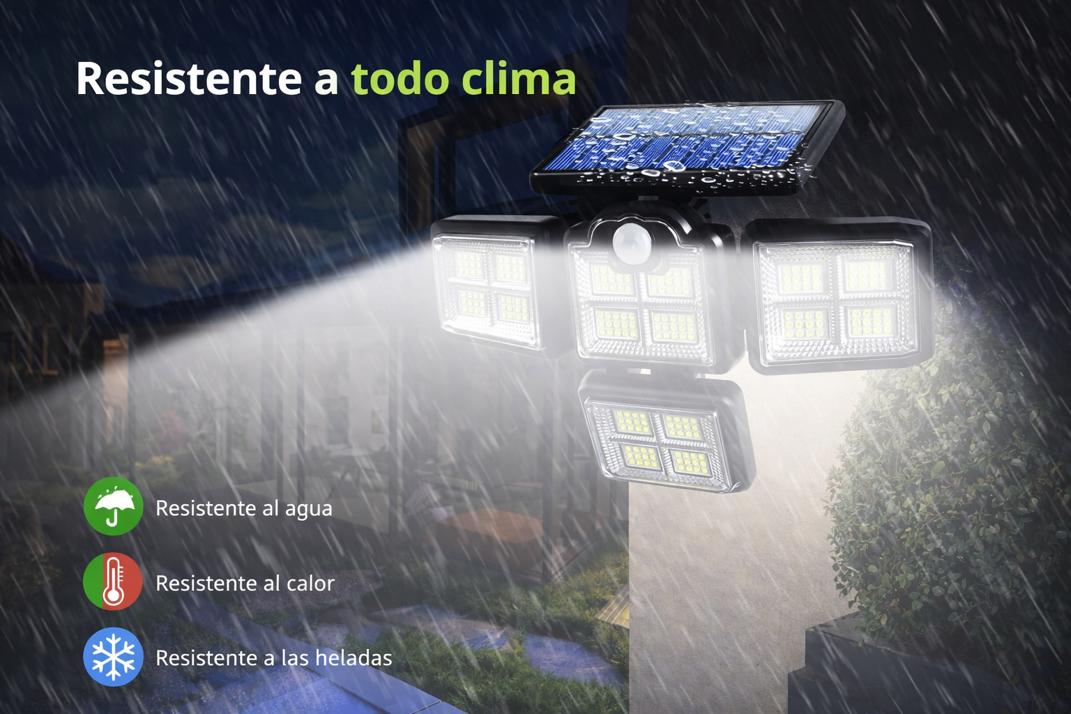 Lampara Solar de Exterior 4 paneles - Reflector/Luz potente con sensor de movimiento