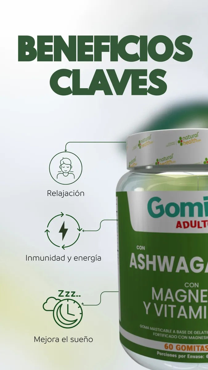 ASHWAGANDHA EN GOMITAS PARA ADULTOS - con Magnesio y Vitamina C