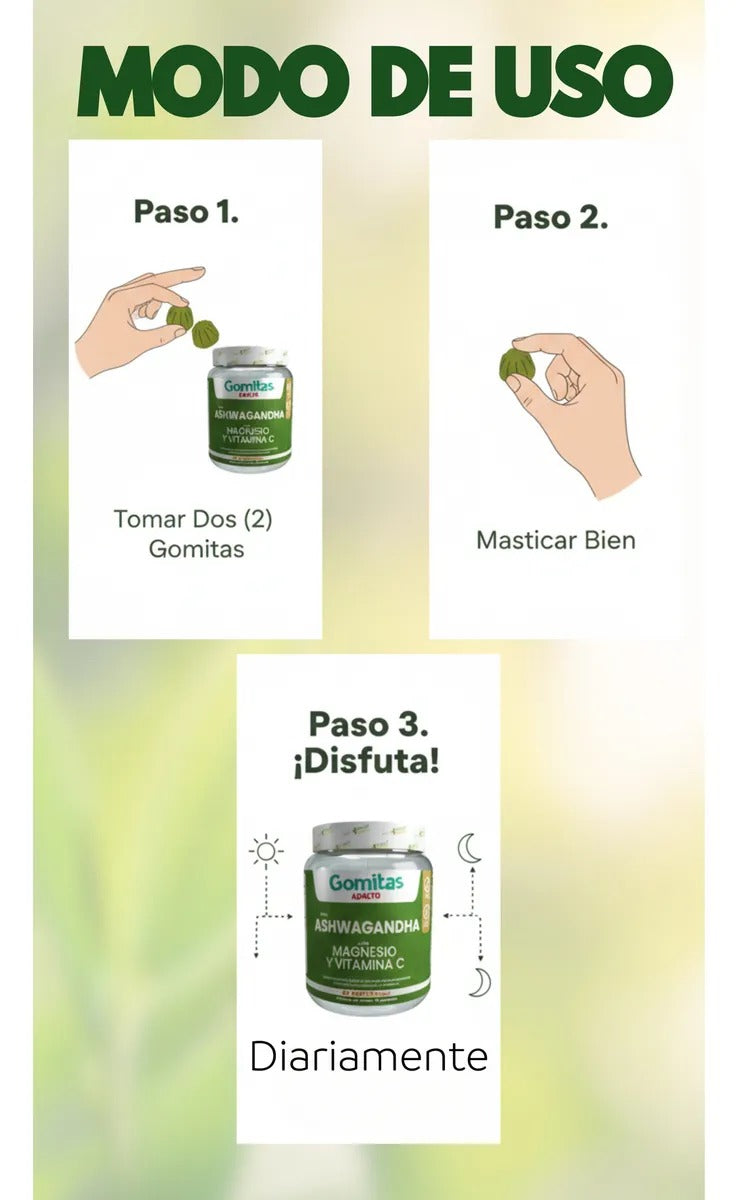 ASHWAGANDHA EN GOMITAS PARA ADULTOS - con Magnesio y Vitamina C