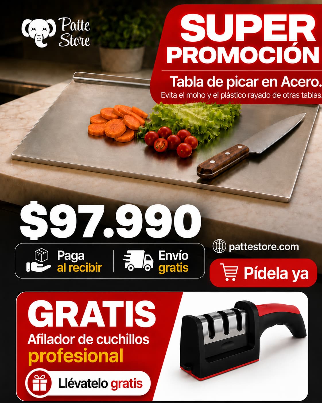 COMBO: Tabla de Acero + GRATIS (1) Afilador de cuchillos